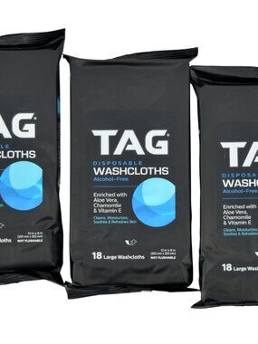 TAG (54) Alcohol-Free Disposable Washcloths - Lot of 3 (18) Packs
